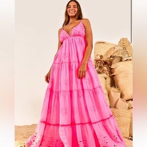 Farm Rio Neon Pink Maxi Dress. NWT. Size Large.